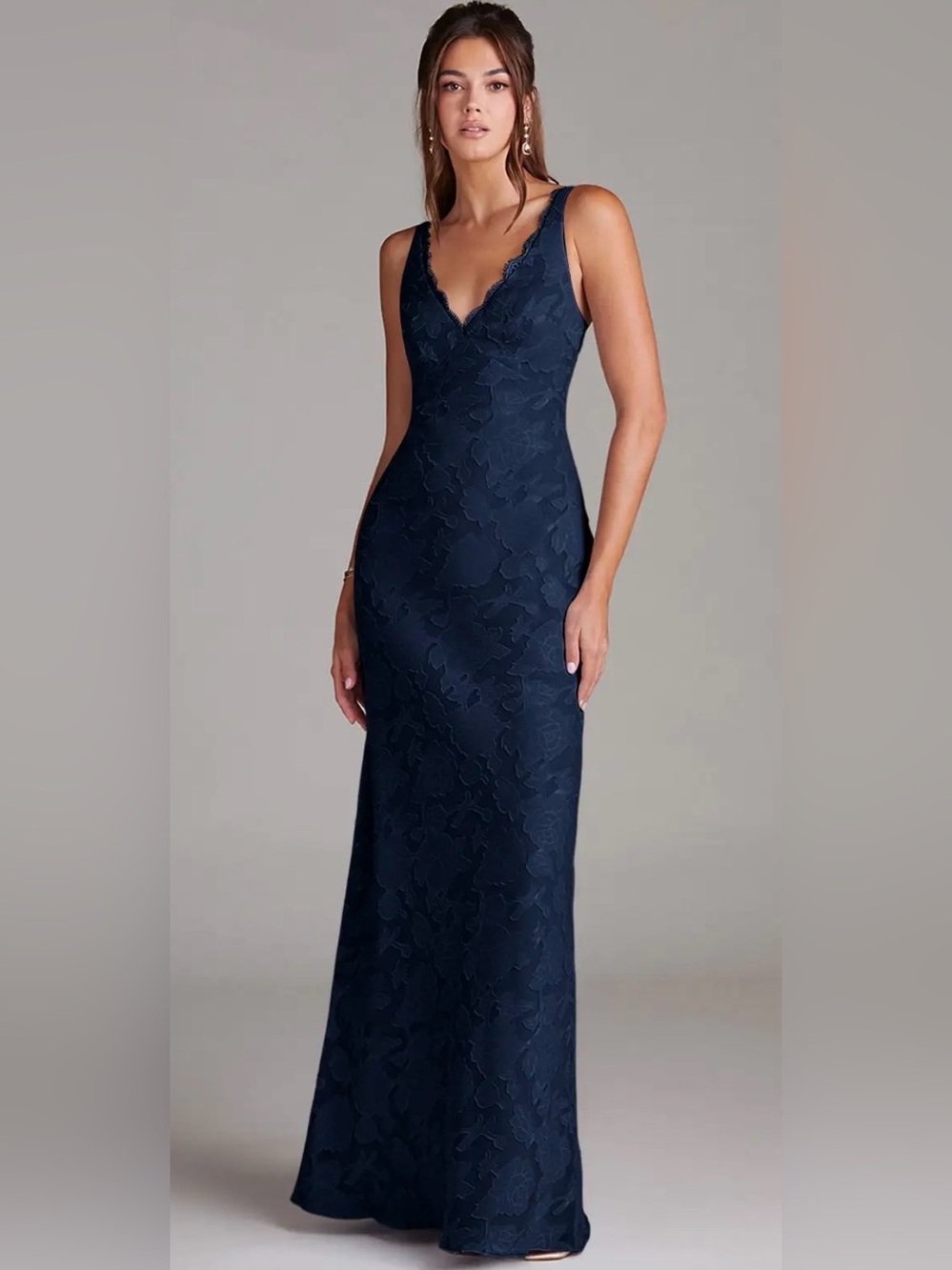 Azazie Tianna Dark Navy Sheath Lace Floral Burnout Dress Size A00 NWT